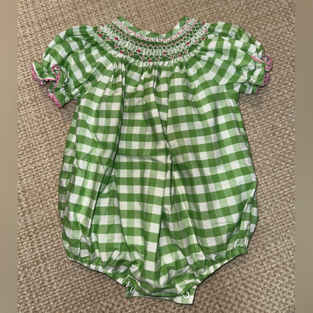 Southern Sunshine Smocked Green & White Bubble - 18M